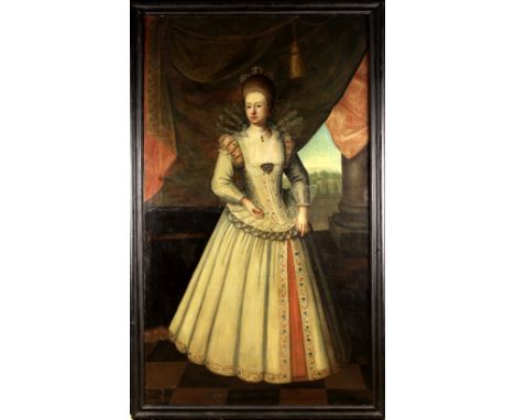 A Large 16th/17th Oil on Canvas: Full length Portrait of a Lady of Eminence possibly Marguerite de Lorraine, Princess of Cont