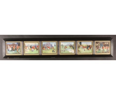A Set of Six Coloured Hunting Prints after RO Allen, mounted side by side in a single reeded and ebonised frame. Entitled; "T
