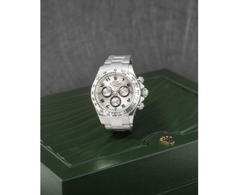 Rolex. A fine recently serviced 18K white gold automatic chronograph bracelet watchModel: Cosmograph DaytonaReference: 116509