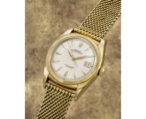 Rolex. A fine and rare 18K gold automatic calendar bracelet watchModel: Datejust 'Ovettone'Reference: 6105Date: Glasgow Impor