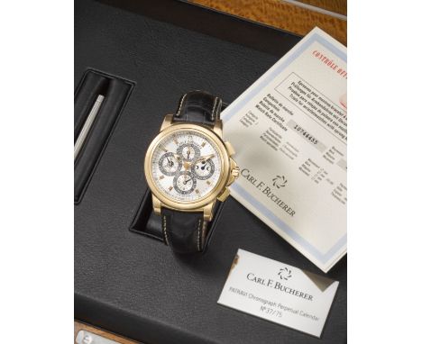 Carl F Bucherer. A fine and rare Limited Edition 18K rose gold automatic perpetual calendar chronograph wristwatch with moon 
