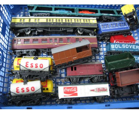 Nineteen "OO"Gauge/4mm Unboxed Rolling Stock, by Tri-ang, Hornby, Lima etc; coaches (3), tank wagons (4), private owner ore w