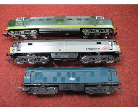 Three 'OO' Gauge/4mm Unboxed Diesel Locomotives, LIMA Ref L205105 class 55 Co-Co BR green "Meld" R/No D9003, Hornby class 47 
