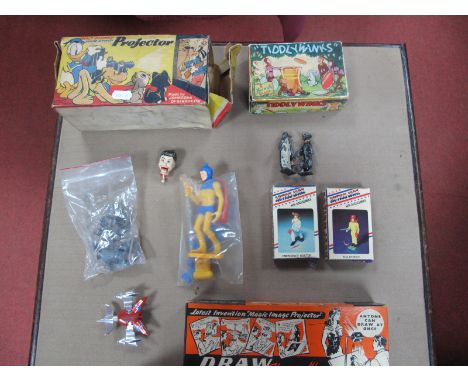 A Quantity of Mid XX Century and Later Toys, including a Disney Projector/Action Jack Figures/ two lead figures from Pip, Squ