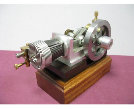 A Excellent Engineered Scale Model of a Horizontal Internal Combustion Diesel Engine, powering a 3½" diameter flywheel, singl