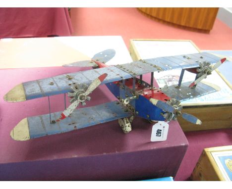 A Pre-War Meccano Constructor Aircraft, with some later replacement, repainted parts, triple engine, playworn.