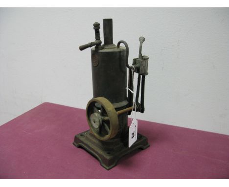 A Marklin Pre-War Vertical Steam Engine, boiler diameter 5.5cm;  flywheel diameter 6cm, missing burner, stack plus other smal