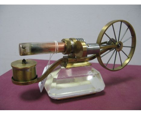 An Engineered Small Scale Model of a Gamma "Stirling" Hot Air Engine, fitted with brass burner, glass tube with power piston,