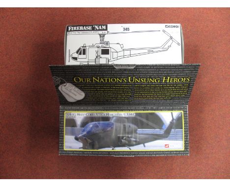 Two Corgi 1:48th Scale Diecast Model Military Helicopters, comprising of Firebase NAM UH-IC Huey "Hog" Helicopter U.S. Army, 