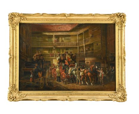 The Bull and Mouth Inn, St Martin's Le Grand, City of London signed lower left with a monogram 'CHC' on a fish basket oil on 