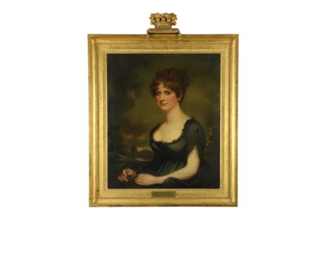 Portrait of Henrietta (Harriet Robinson, d. 1826) half-length, seated in a landscape oil on canvas, in a period gilt frame su