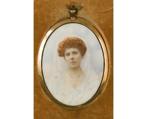 Two miniature portraits of Harriet Dunn Gardner (1870-1914), both head and shoulders in white, water and bodycolour on ivory,