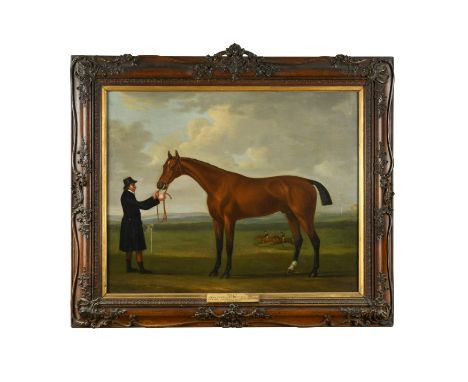 Waxy, winner of the 1793 Derby, held by a groom on a racecourse signed lower right 'Frs. Sartorius Pinxt 1793' oil on canvas 