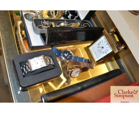 A Croydons mantel clock with presentation plaque; a Beverley Hills watch; a Rotary watch; and a Emporia Armani boxed wrist wa