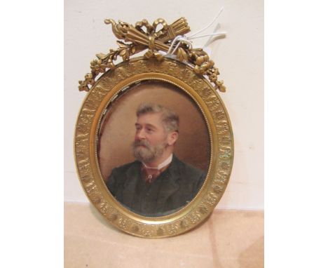 Jerome Girardier (French active circa 1891): Portrait Miniature of a Bearded Gentleman, with cravat and horseshoe pear pin, o