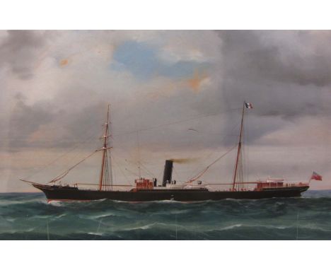 English School (19th/20th century): 'Pecu'? - Portrait of the British Steamship, gouache unsigned 39cm x 60cm Condition Repor