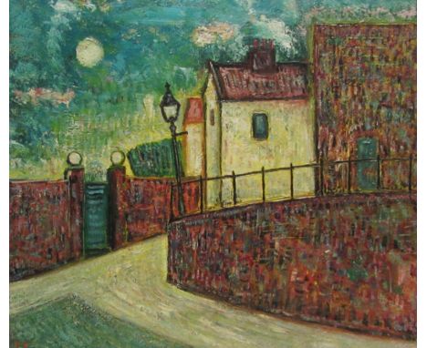 John Christopherson (British 1921-1996): 'Leaning Lamp Mount Vernon' Hampstead, oil on board initialled, original title label