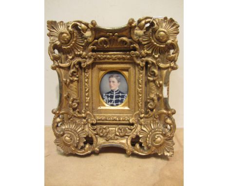 Attrib. R Gurnell (active circa 1920-1955): Portrait miniature of Charles Wright age 21 in Yeomanry Cavalry uniform, blue tun