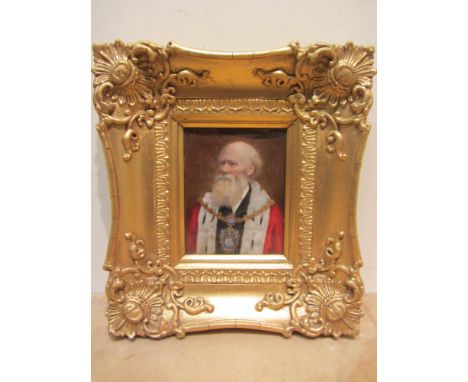 Jerome Girardier (French Active circa 1889): Portrait Miniature of Richard Colenutt, Mayor of Ryde, Isle of Wight wearing red