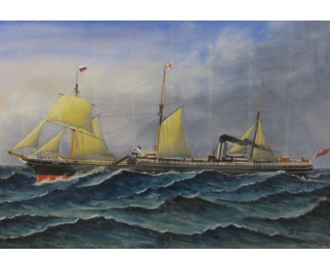 E T (19th/20th century): 'Hope' - Portrait of the British Steamship, gouache initialled 37cm x 54cm Condition Report Click he