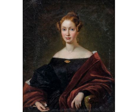 Hennig, Gustav Adolph (Dresden, Leipzig 1797-1869) Bildnis Anna Thecla Kraft, geb. von Haugk  In schwarzem dekolletiertem Kle