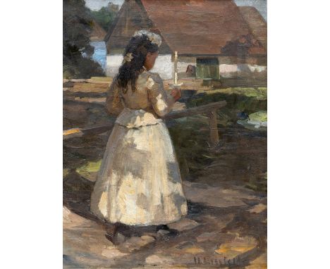 Eissfeldt, Hermann (Schladen, München 1875-1929) "Firmkind"  Sign. Öl auf Lwd. 55×42 cm. Rücks. altes Klebeetikett mit Titel,
