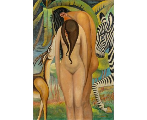 Vogt, Charles Victor (Frankreich 1898-1978) , wohl"Premiers remords"  Sign. Öl auf Lwd. 111×76 cm. Rücks. sign. "Charles Vogt