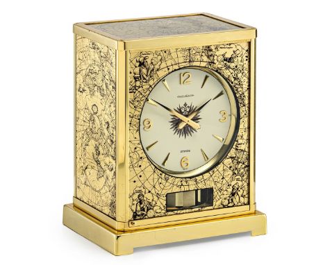 Tischuhr "Atmos Feulle d'or"  Jaeger LeCoultre, Schweiz, um 1962/65 Messing, vergoldet. Kubisches, allseitig verglastes Gehäu