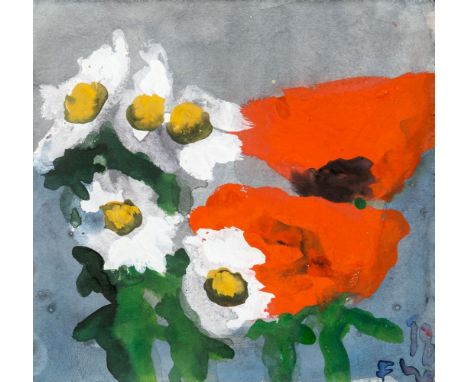 Fussmann, Klaus (geb. 1938 in Velbert)  Margeriten und Mohn  Sign. u. dat. (20)18. Aquarell und Gouache auf handgeschöpftem B
