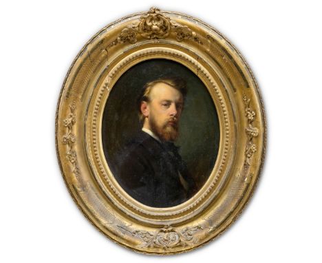 Raupp, Karl  (Darmstadt, München 1837-1918) Jugendporträt Franz von Lenbach  Monogr. u. dat. K R (18)64. Öl auf Lwd., auf Hol