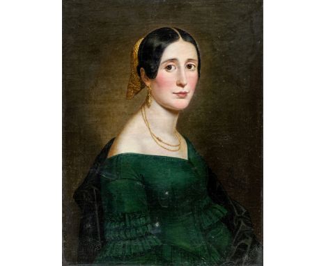Wanderer, Georg Wilhelm  (Rothenburg o.T., Nürnberg 1803-1863) Sitzende junge Frau in grünem Kleid mit schwarzem Umhang  und 