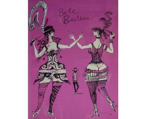 Bachem, Bele (d. i. Renate Gabriele Bachem) (Düsseldorf, München 1916-2005) Zwei Saloon-Damen mit Pistolen  Farblithograpie. 