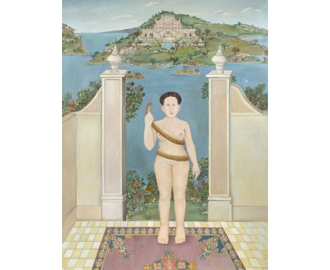 Kalish, Muriel  (geb. 1932, lebt und arbeitet in New York) "Eve before the Gates of Paradise"  Sign. Öl auf Lwd. 152×116 cm. 
