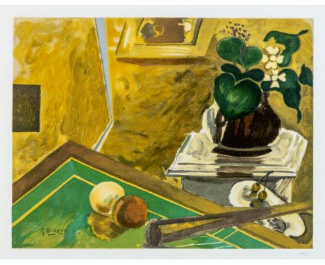 Braque, George (Argenteuil, Paris 1882-1963) Le billard jaune   Aus: Pierre Reverdy: "Une Aventure Méthodique", S. 75. Farbli