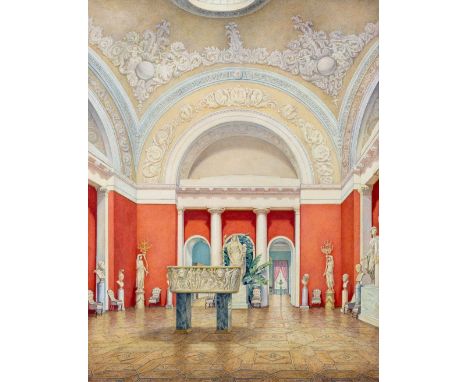 Kopist  (20. Jh.) Antikensaal im Landsitz von Graf Sergei Semjonowitsch Uwarow  Aquarell auf festem Papier. 40×30,5 cm. (Papi