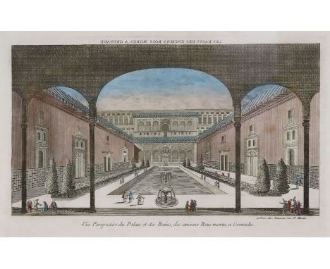 Granada - Guckkastenbild  Vue Perspective du Palais et des Bains, des anciens Roi mores, a Grenade. Kol. Kupferstich. A Paris