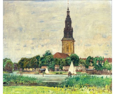 Klohss, Hans (Döbling b. Wien, Potsdam 1879-1954) Potsdam. Blick über die Havel auf die Heilig-Geist-Kirche   Sign. u. dat. 1