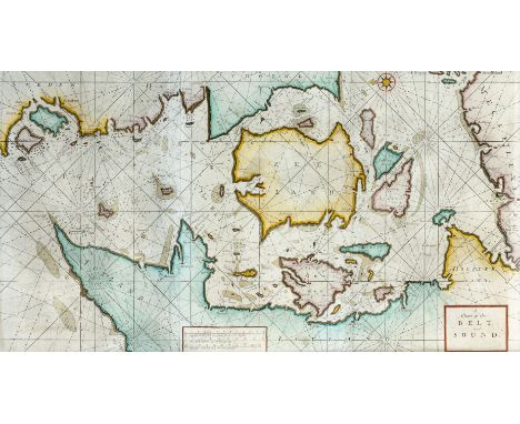 Ostsee vom Skagerrak bis Rügen zw. Dänemark u. Schweden (18./19. Jh.)  A Chart of Belt and Sound. Kupferstich mit Grenz- u. F