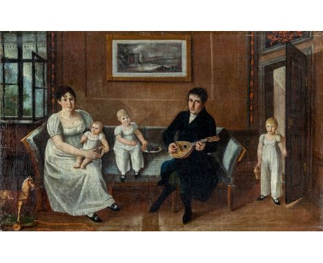 Augsburger Maler (um 1813) Familienidyll   Bildnis des Ehepaares Georg Thomas und Johanna Dobelbauer aus Augsburg mit ihren d