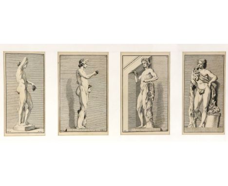 Preissler, Johann Justin (Nürnberg 1698-1771) Vier antike Statuen als Herkules und Bacchanten   Vier Kupferstiche nach Edme B