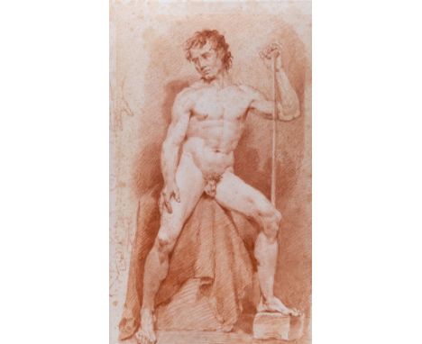 Bolt , Johann Friedrich  (Berlin 1769-1836) , zugeschriebenStehender männlicher Akt  Mit figürlichen Randskizzen. Rötelzeichn