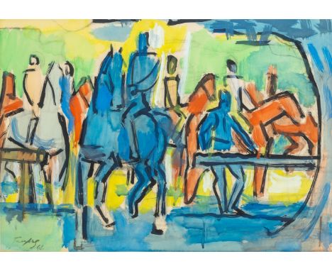 Freytag, Otto (Duisburg, Berlin 1888-1980) "Blaues Pferd"  Sign. u. dat. (19)66. Aquarell auf Papier. 45,5×62,5 cm. Rücks. be