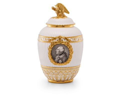 Kanneliertes Potpourri mit Bildnis König Friedrich Wilhelms II.  KPM Berlin, um 1785 In reliefierten, radiert vergoldeten Kra