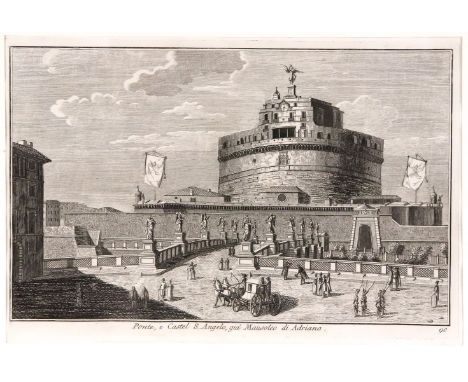 Rom - Die Engelsburg und drei antike Ruinenansichten (um 1800 und 1852/53)   a)  Ponte e Castel S. Angelo, già Mausoleo di Ad