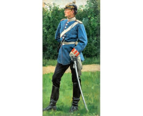 Werner, Anton von  (Frankfurt/O., Berlin 1843-1915) Preußischer Offizier   in Uniform und Pickelhaube, im Park. Monogr. u. da