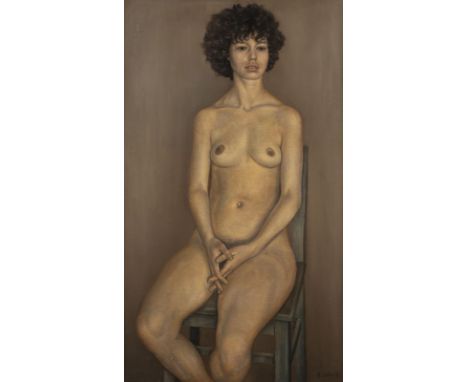 ALBIN SÄTTLER1927 Lauterbach, Tschechoslowakei - 1998 MünchenAKT VOR ROTBRAUNEM GRUND (1973) Öl auf Leinwand. 140 x 81 cm (R.