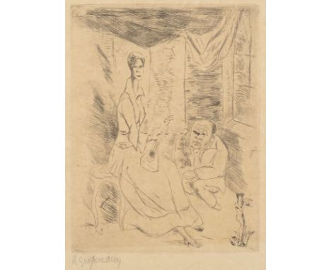 RUDOLF GROSSMANN1882 Freiburg/Br. - 1941 ebenda'DIE LAUTESPIELERIN' Radierung auf Papier. BM 37 x 27 cm, DM 23,5 x 18 cm. Unt