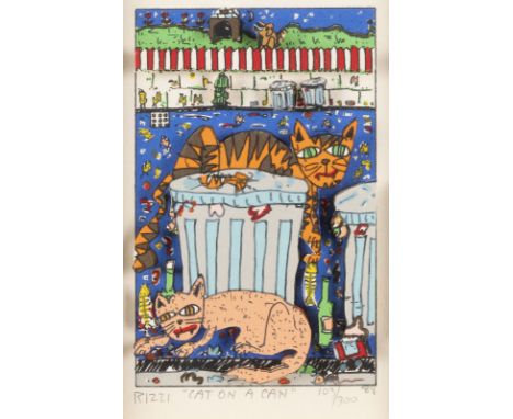 JAMES RIZZI1950 New York - 2011 ebenda'CAT ON A CAN' (1988) 3-D-Lithografie auf Papier. 12 x 7,5 cm (R. 30,5 x 24,5 x 4 cm). 