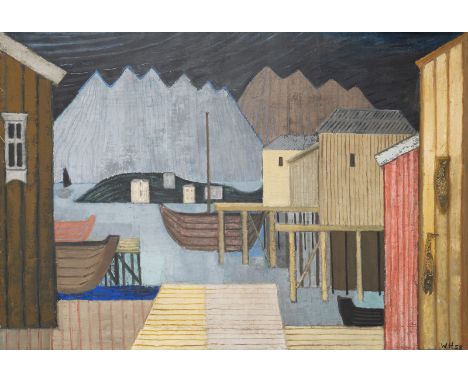 WOLFGANG 'WOLF' HOFFMANN1898 Wernigerode - 1979 Berlin'NORDISCHE LANDSCHAFT I' (1958) Öl und Collage auf Leinwand. 90 x 130 c