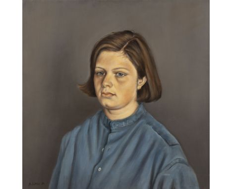ALBIN SÄTTLER1927 Lauterbach, Tschechoslowakei - 1998 München'MÄDCHENPORTRAIT IM BLAUEN HEMD' (1984) Öl auf Leinwand. 55 x 55